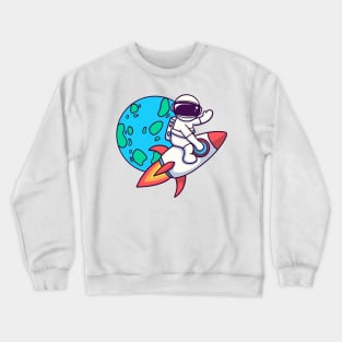 Astronaut Riding Rocket And Waving Hand Crewneck Sweatshirt